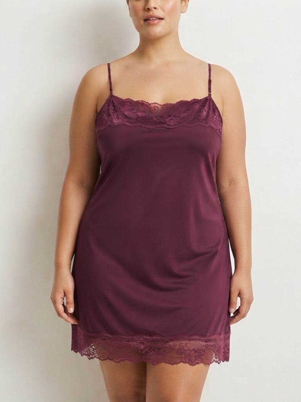 RICKI'S Lace-Trim Cami Slip Bundle 2 - Burgundy + Blue Both XL